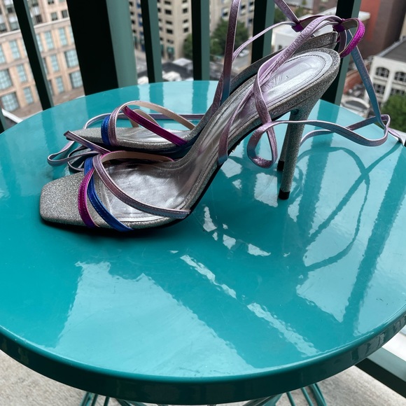 NWOB Zara Blue Collection Strappy Glitter Tie Up Sandal - Picture 3 of 5